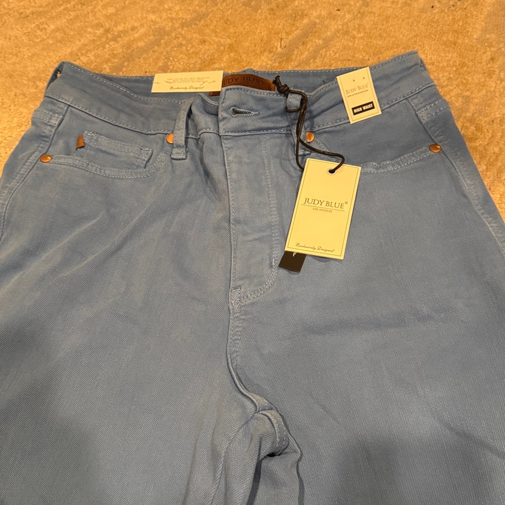 Judy Blue Wide Leg Crop high rise Garment Dyed sky Blue Jeans brand new size 28 - Picture 3 of 12